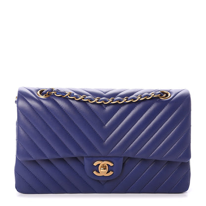 Chanel Lambskin Chevron Quilted Medium Double Flap Blue 1 of 7