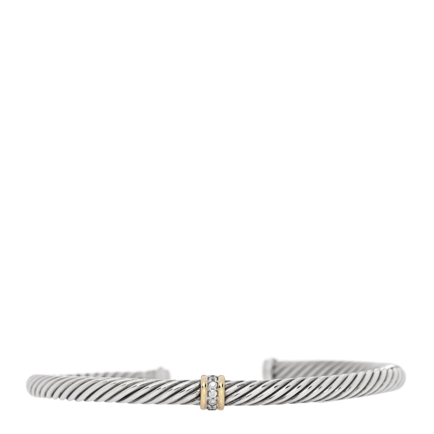 David Yurman Sterling Silver 18K Yellow Gold Diamond 4mm Cable Classics Single Station Bracelet 1 of 3