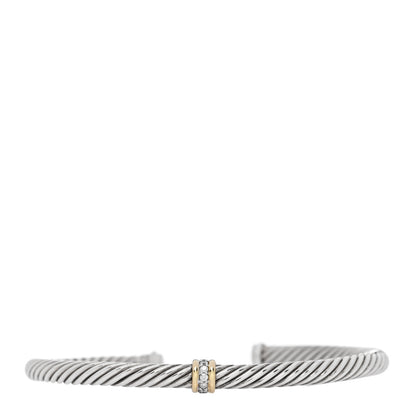 David Yurman Sterling Silver 18K Yellow Gold Diamond 4mm Cable Classics Single Station Bracelet 1 of 3