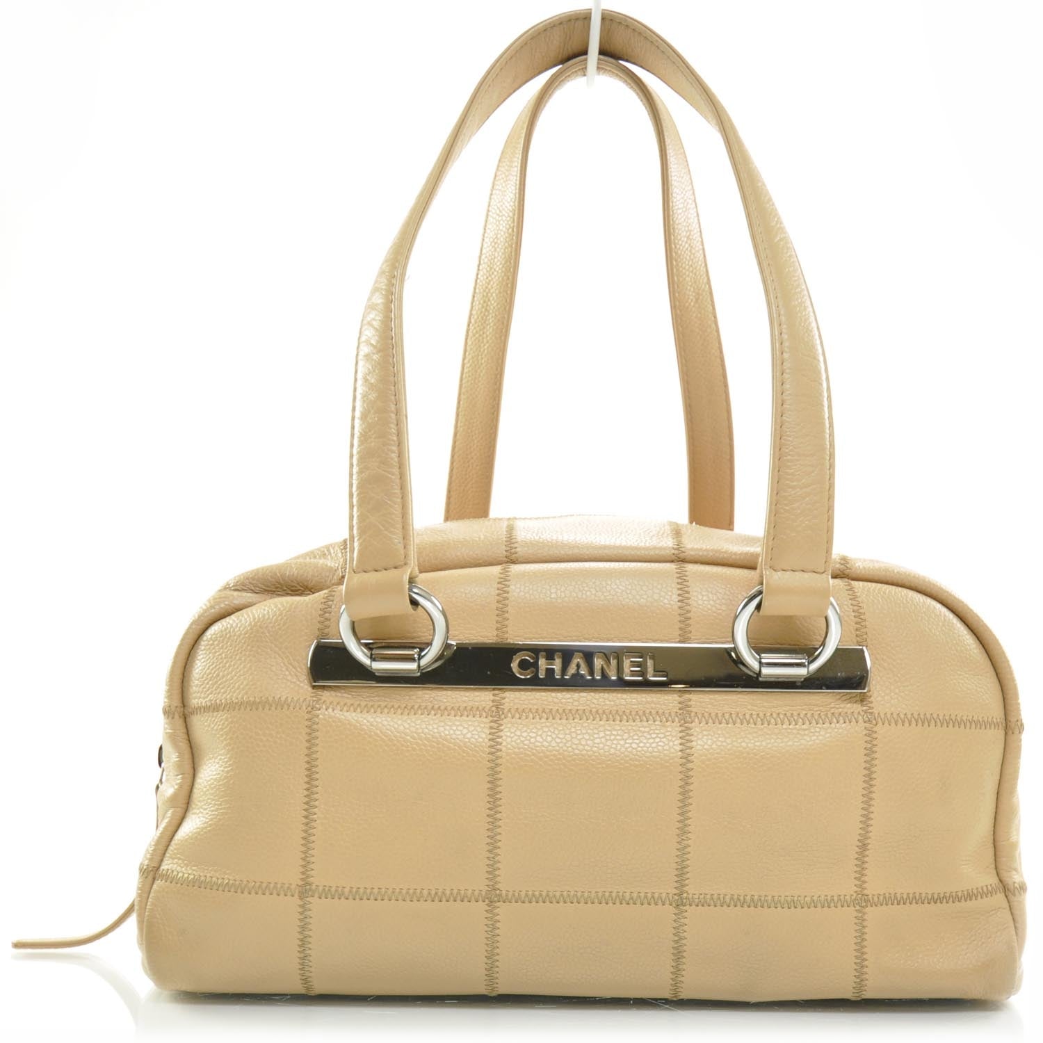 Chanel Leather Square Stitched Satchel Beige 1 of 8