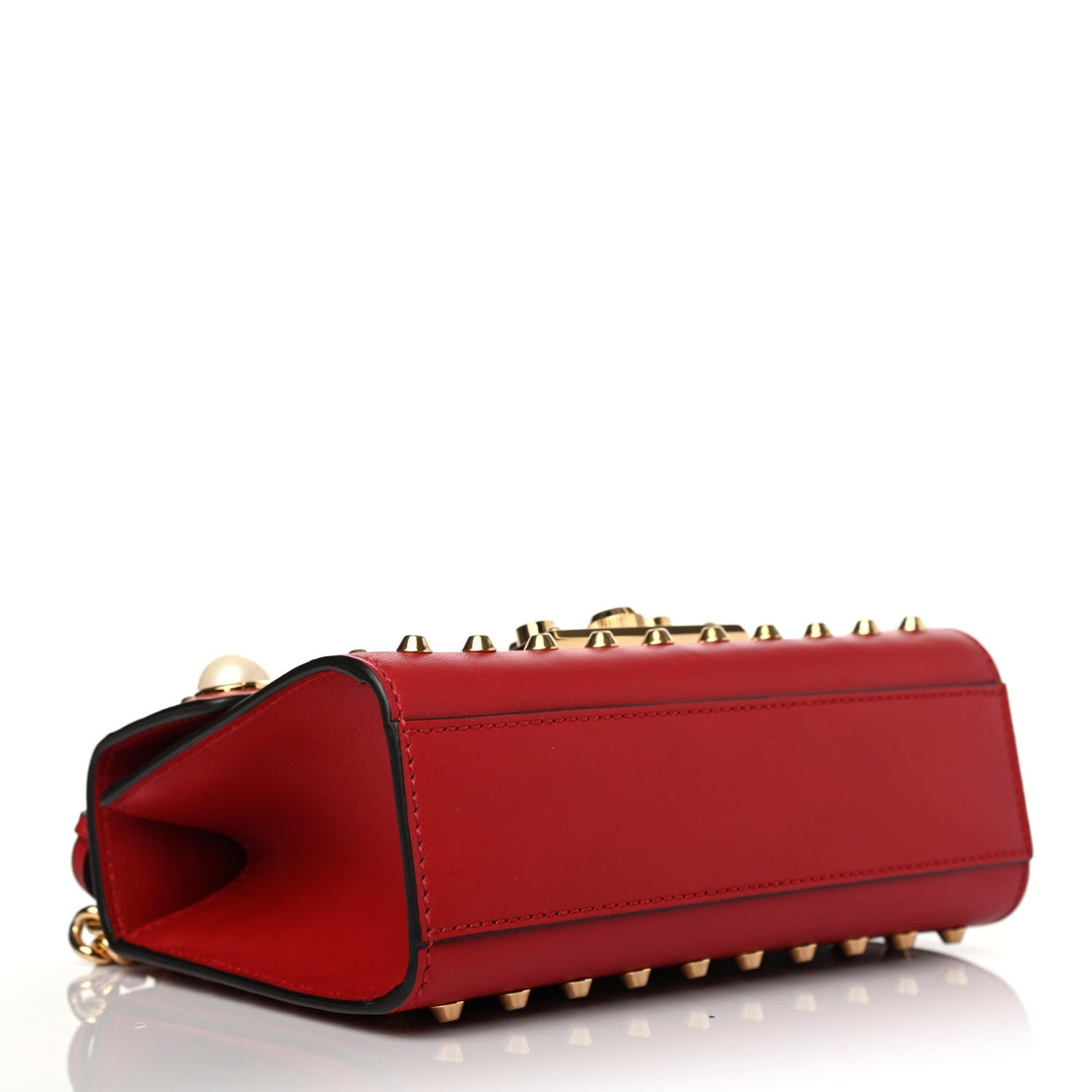 Gucci Calfskin Studded Small Padlock Shoulder Bag Hibiscus Red 3 of 4