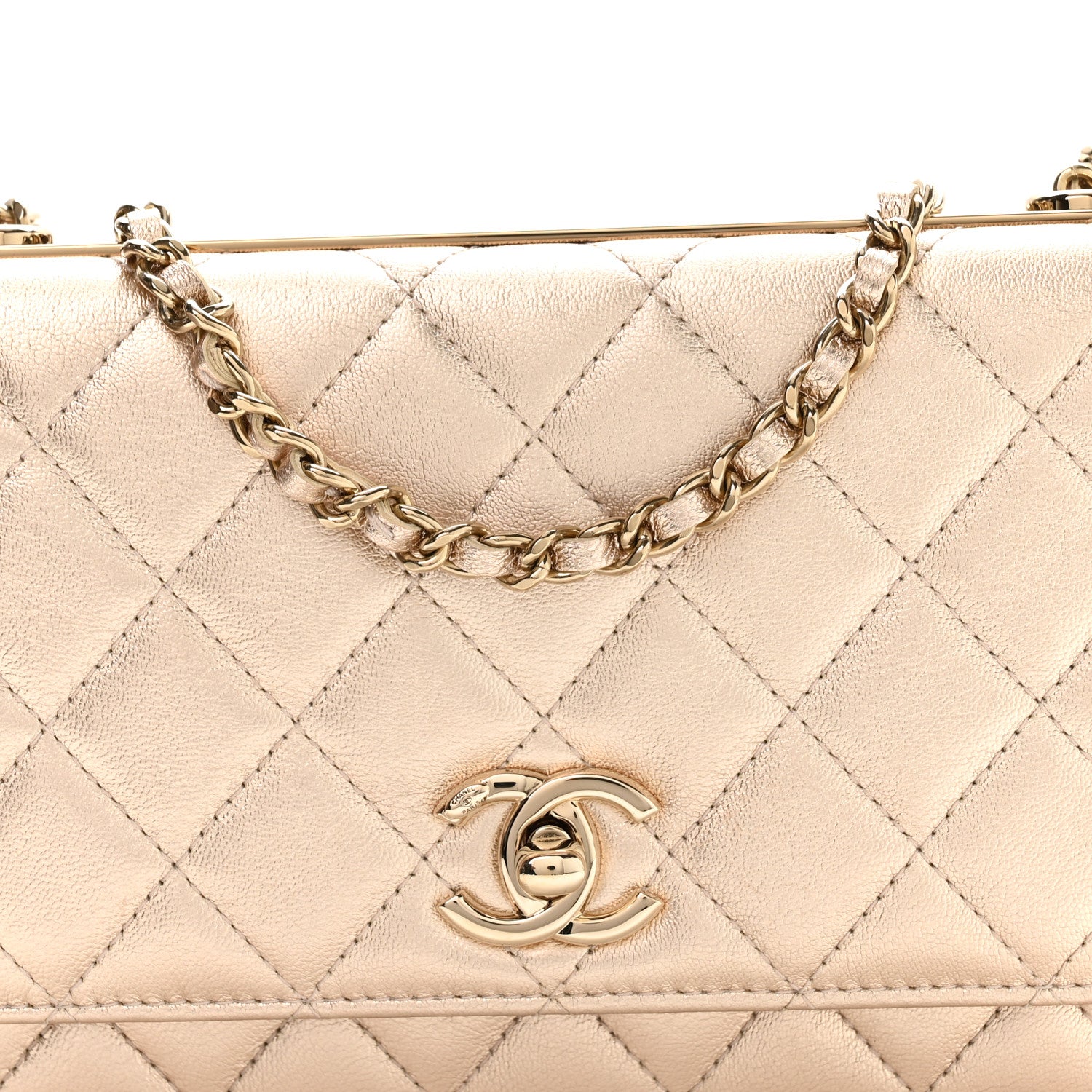 Chanel Metallic Lambskin Quilted Trendy CC Wallet On Chain WOC Gold 9 of 12