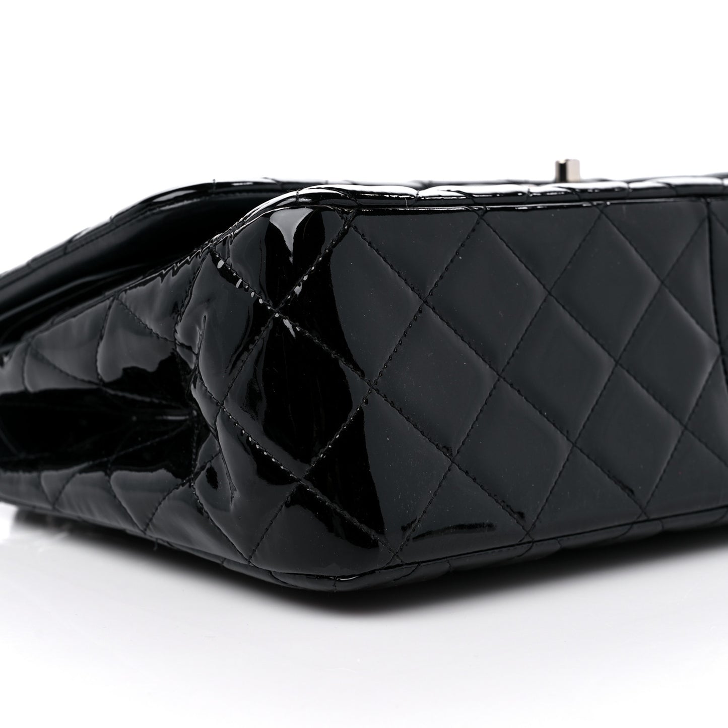 Patent Quilted Jumbo Double Flap Black