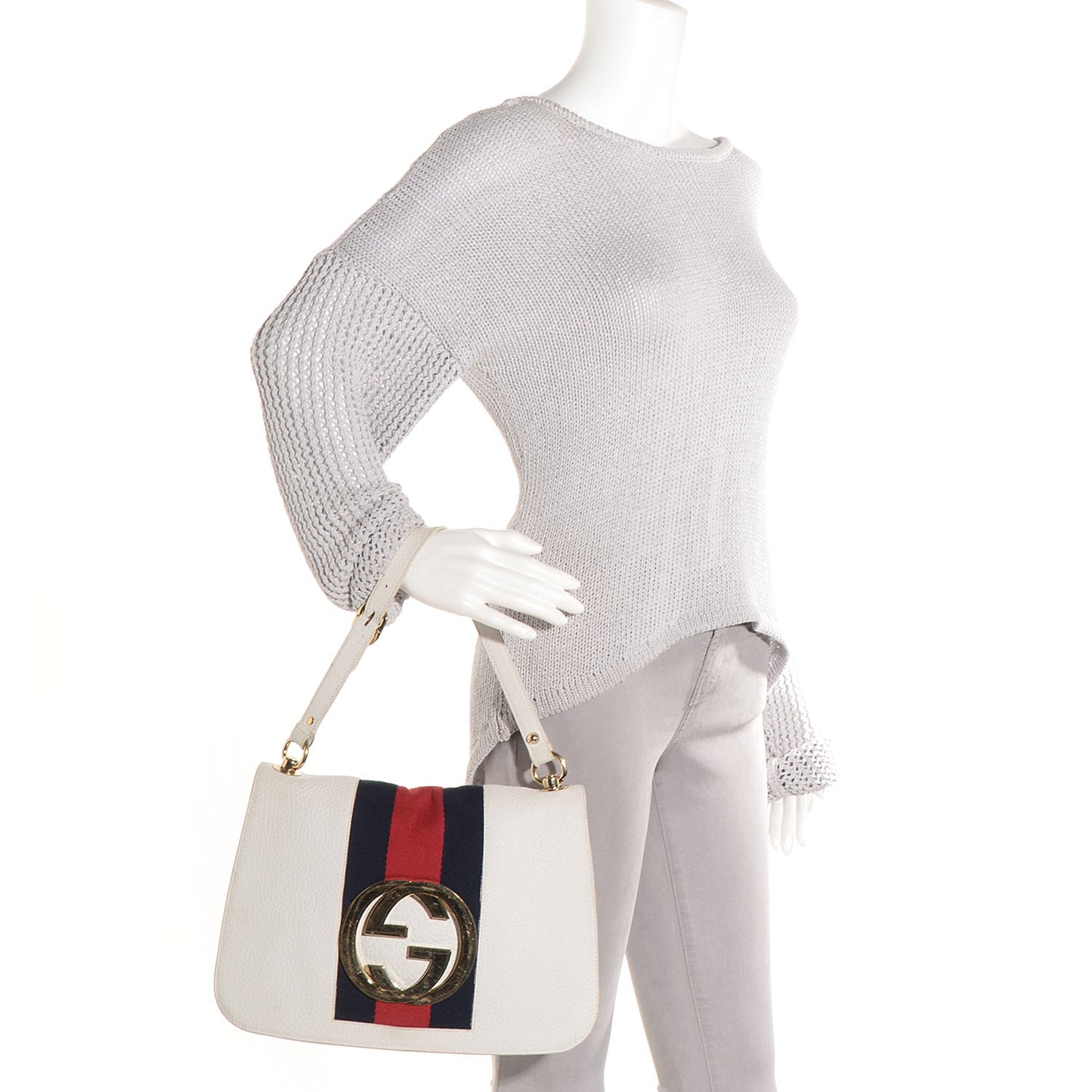 Pebbled Calfskin Web Blondie Flap White