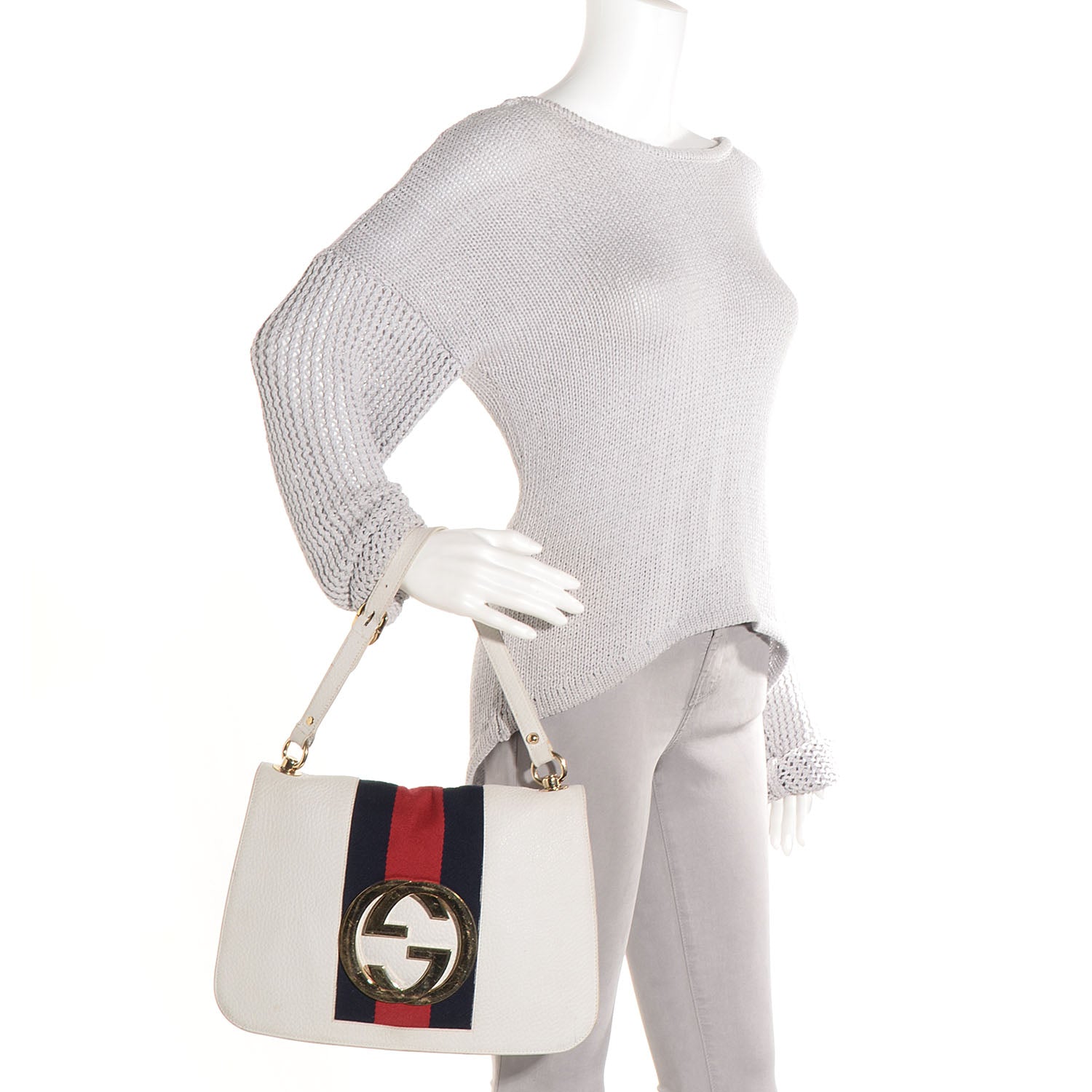 Gucci Pebbled Calfskin Web Blondie Flap White 2 of 7