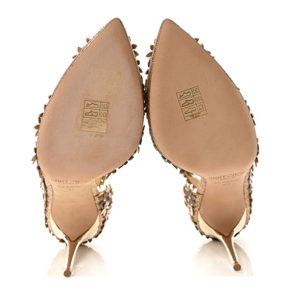 Jimmy Choo Glitter Floral Embellished Lorelai 100 Pumps 37 Champagne 6 of 10