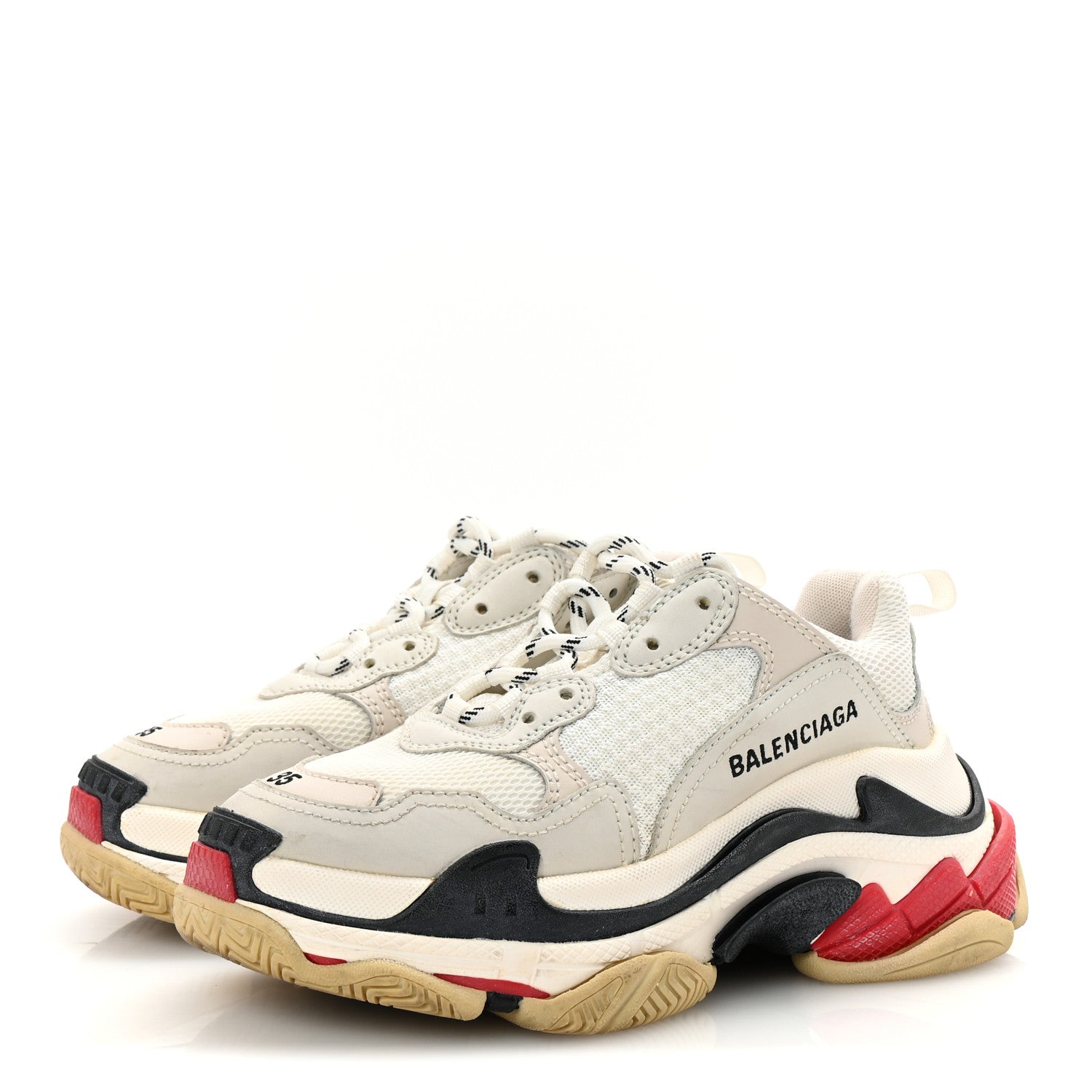 Balenciaga Fabric Mesh Womens Triple S Sneakers 35 Grey Red White 4 of 9