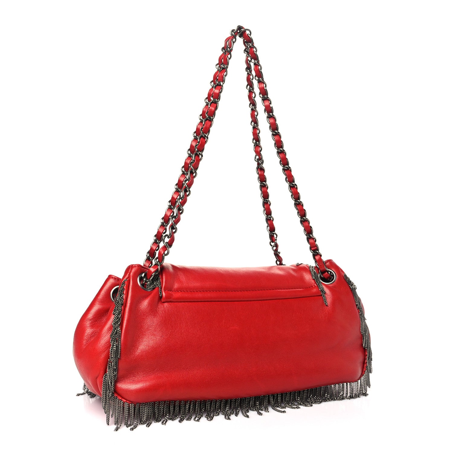 Chanel Lambskin Rock And Cabaret Chain Fringe Accordion Flap Red 3 of 10