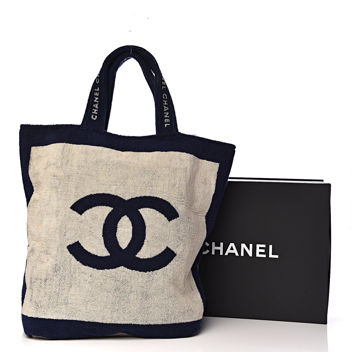 Chanel Terry Cotton CC Beach Tote Towel Set Navy Blue Beige 12 of 12