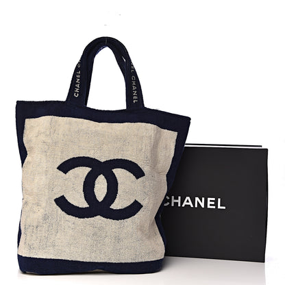 Chanel Terry Cotton CC Beach Tote Towel Set Navy Blue Beige 12 of 12