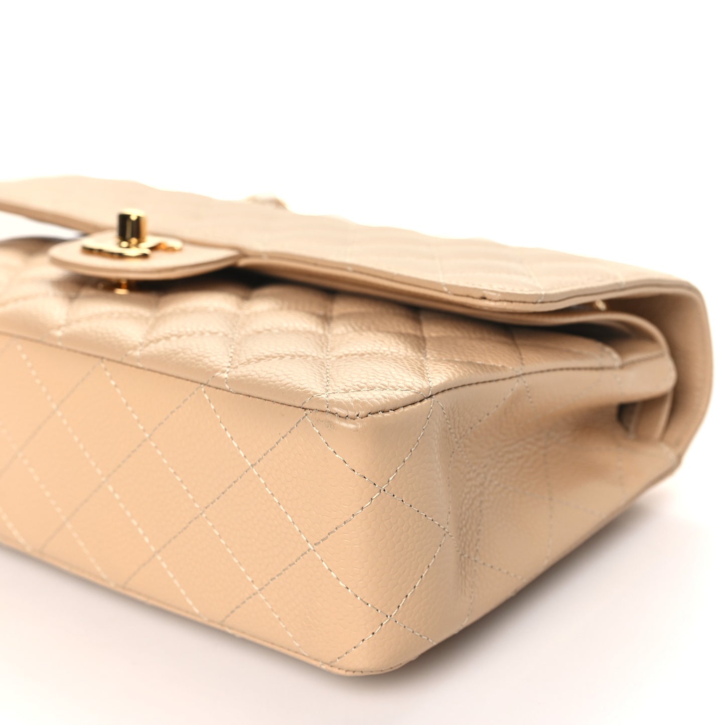 Caviar Quilted Medium Double Flap Beige