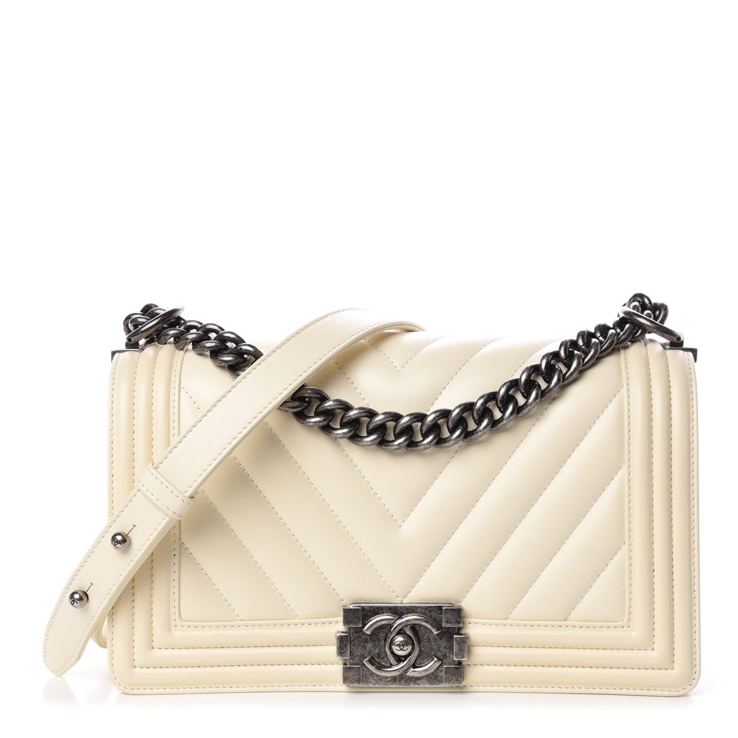 Chanel Calfskin Chevron Quilted Medium Boy Flap Ivory 1 of 11