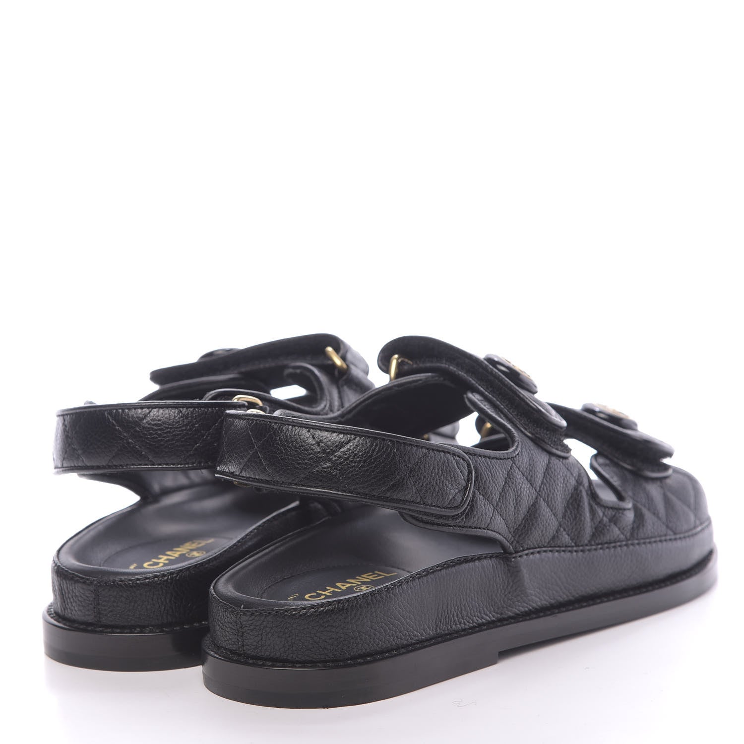 Chanel Grained Calfskin Velcro Dad Sandals 36.5 Black 4 of 10