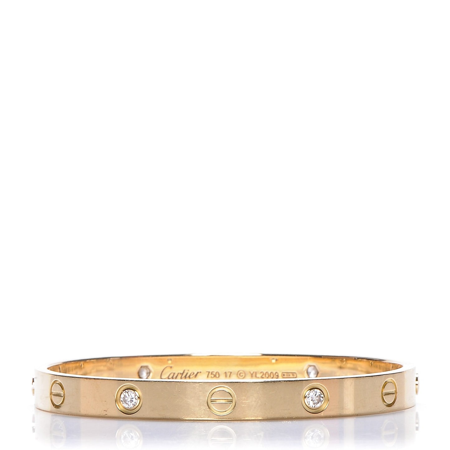 18K Yellow Gold 4 Diamond LOVE Bracelet 17
