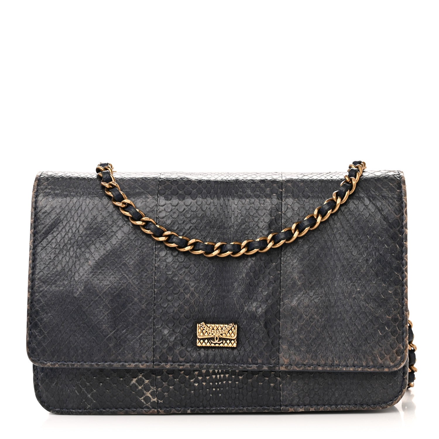 Chanel Snakeskin Wallet On Chain WOC Blue 1 of 17