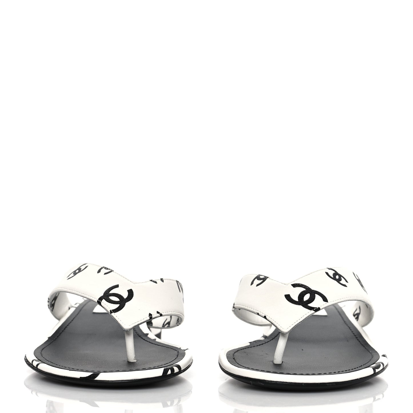 Lambskin Printed CC Thong Sandals 38 White Black