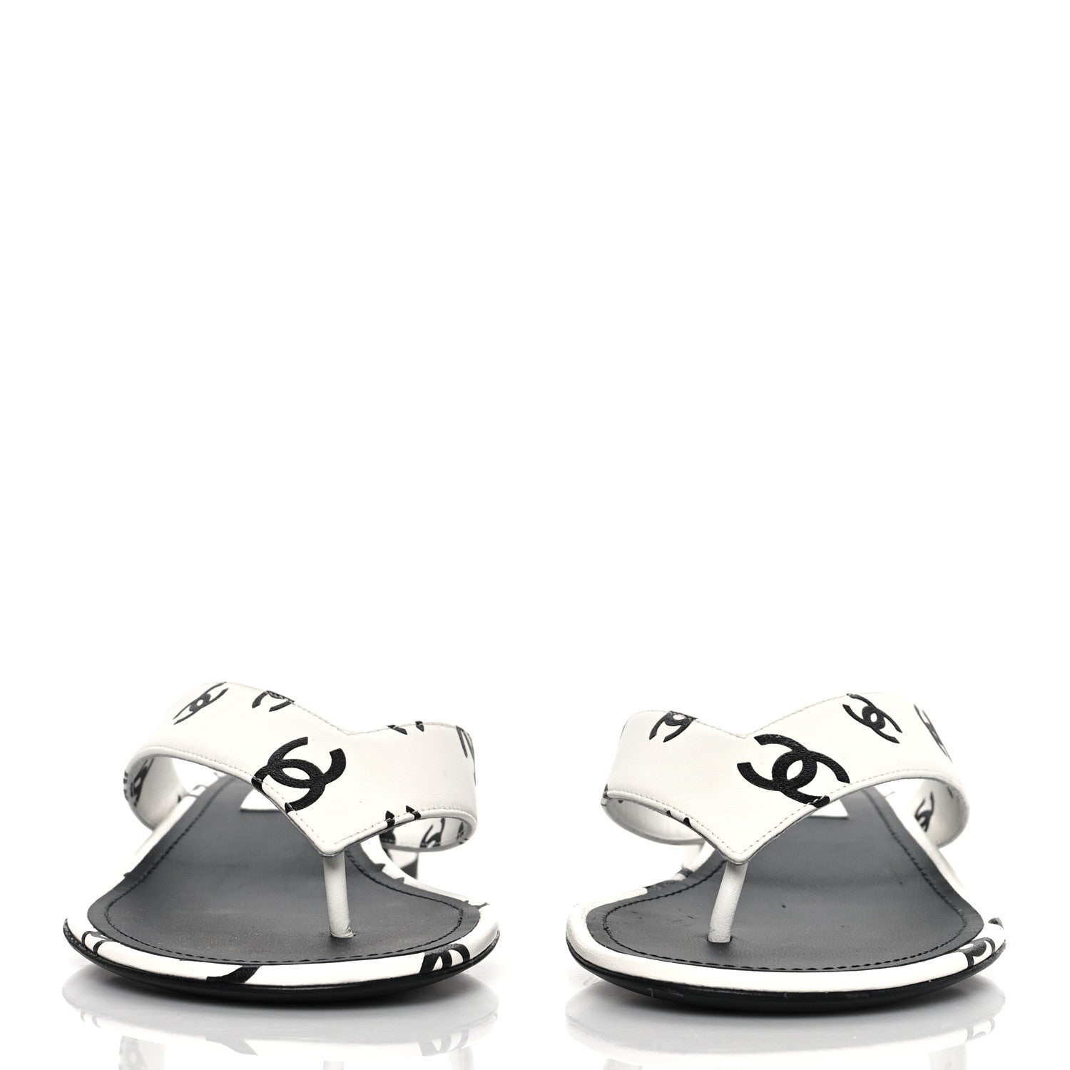 Chanel Lambskin Printed CC Thong Sandals 38 White Black 2 of 8
