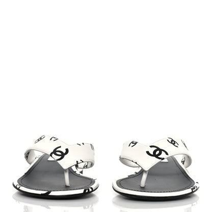 Chanel Lambskin Printed CC Thong Sandals 38 White Black 2 of 8