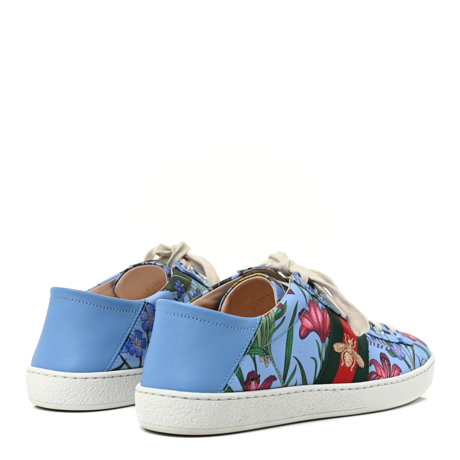 Gucci Calfskin Web New Flora Print Womens Ace New Sneakers 37.5 Azure 4 of 9