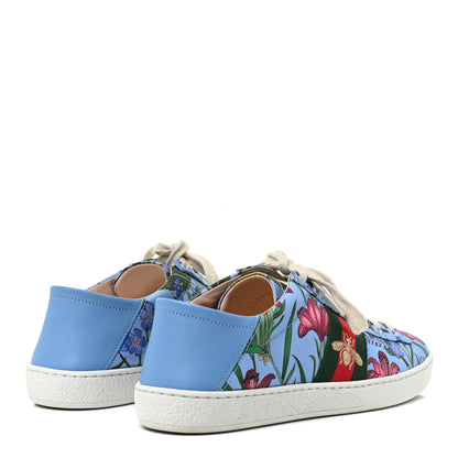Gucci Calfskin Web New Flora Print Womens Ace New Sneakers 37.5 Azure 4 of 9