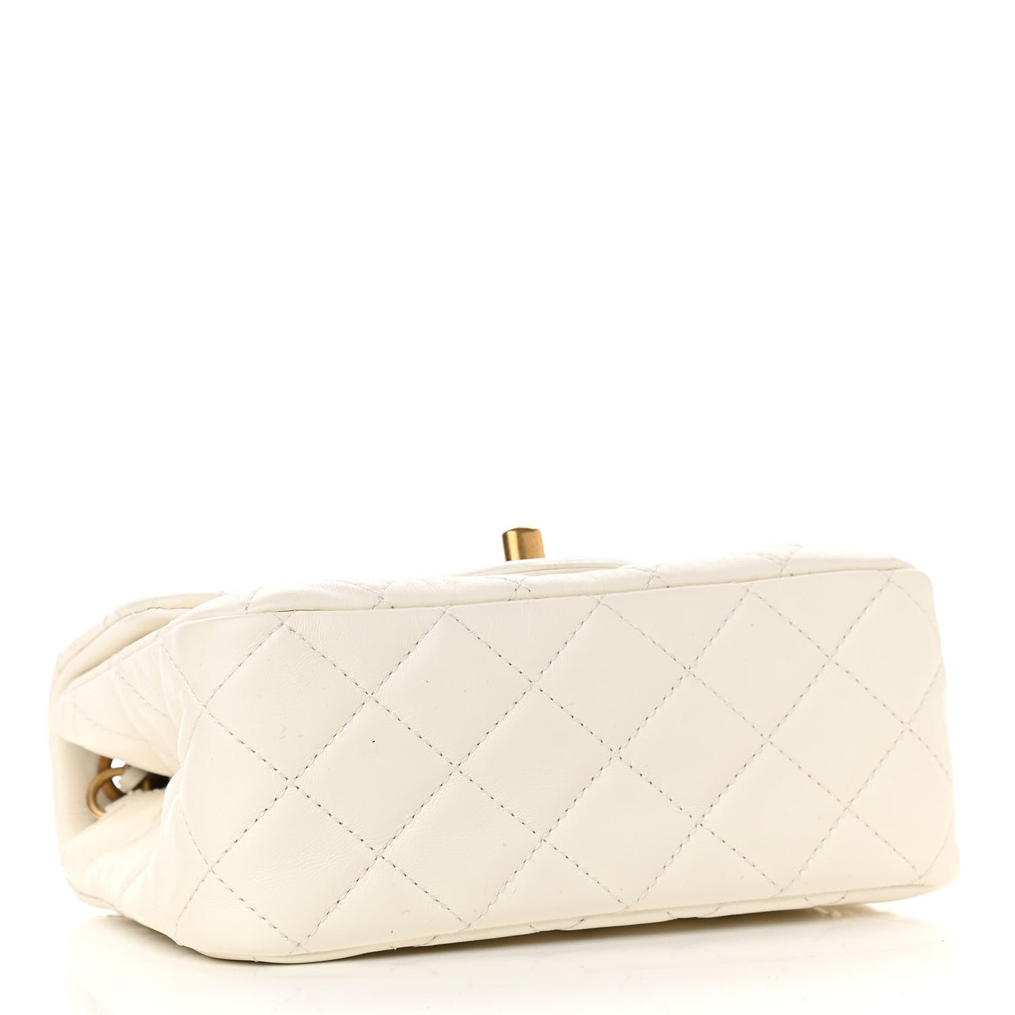 Lambskin Quilted Mini Pearl Crush Flap White