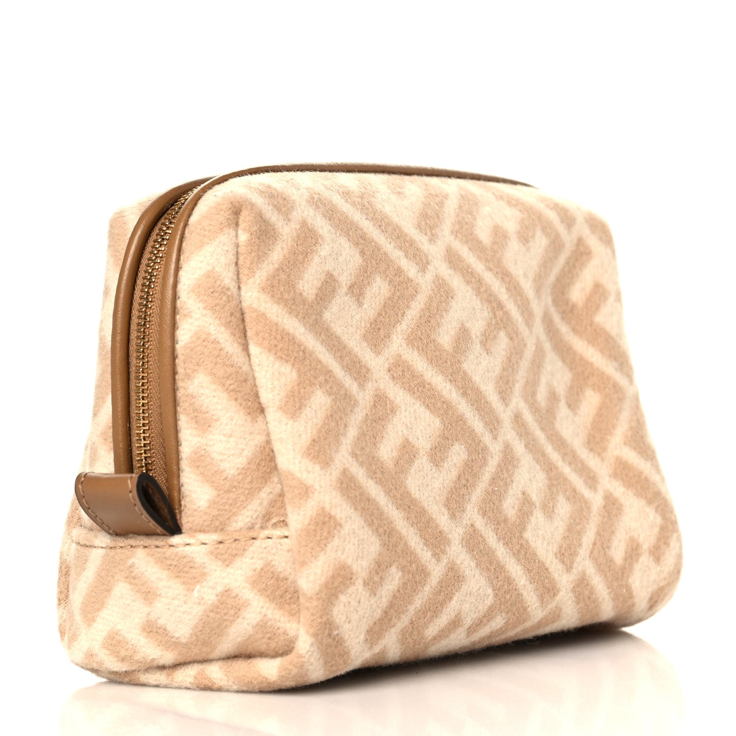 Wool Vitello King FF 1974 Diagonal Small Trapezoid Beauty Pouch Beige Cammello Sand