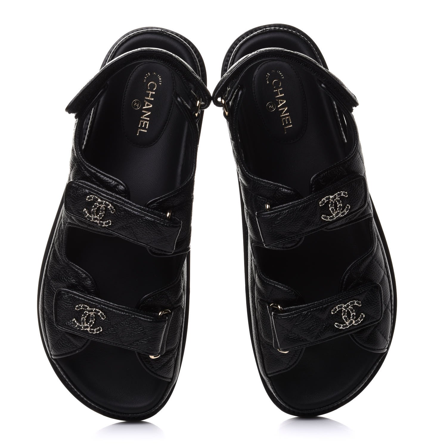 Chanel Grained Calfskin Velcro Dad Sandals 39.5 Black 5 of 10