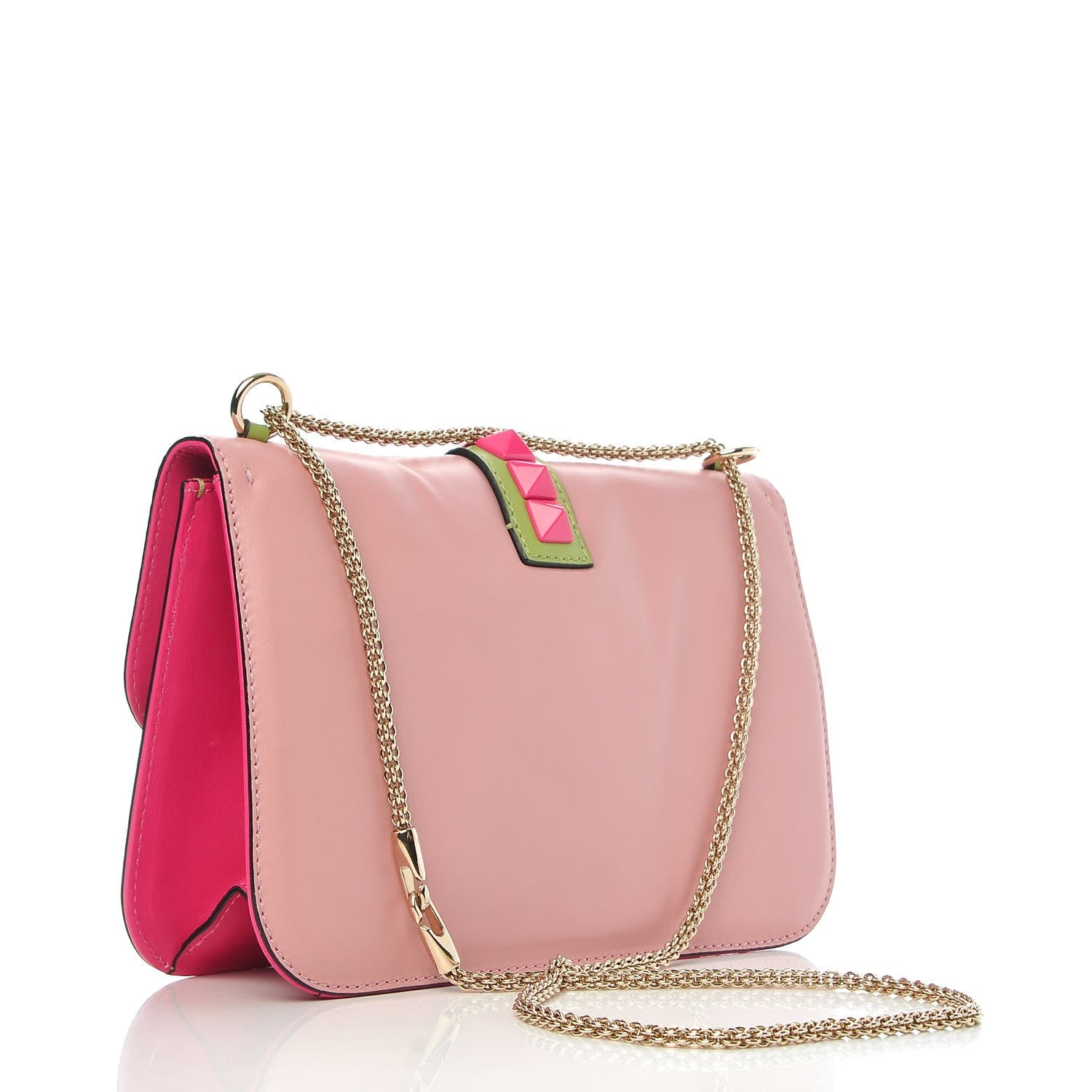 Valentino Garavani Vitello Tri-Color Large Glam Lock Rockstud Flap Pop Gardenia Pop Apple Pop Fuxia 3 of 8