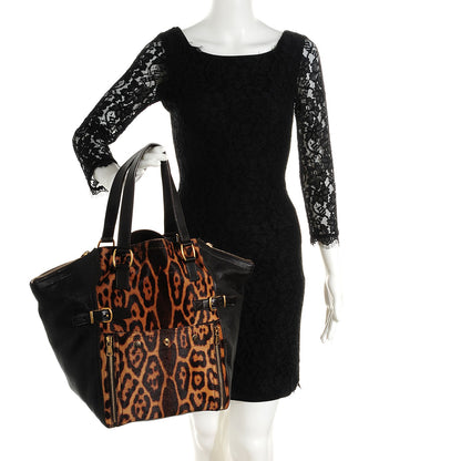 Saint Laurent Calfskin Leopard Print Pony Hair Medium Downtown Tote Dark Brown 2 of 8
