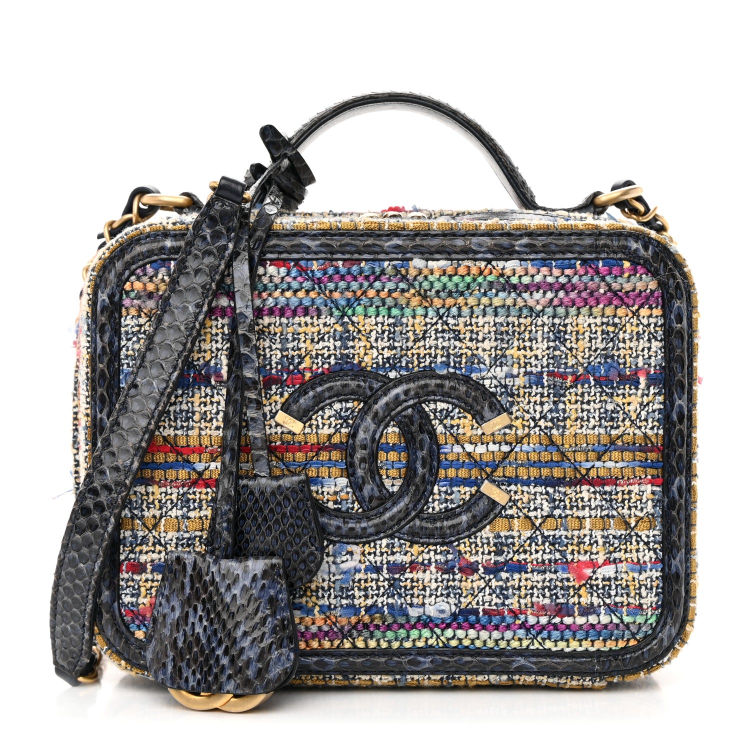 Chanel Tweed Snakeskin Quilted Medium CC Filigree Vanity Case Multicolor 1 of 16