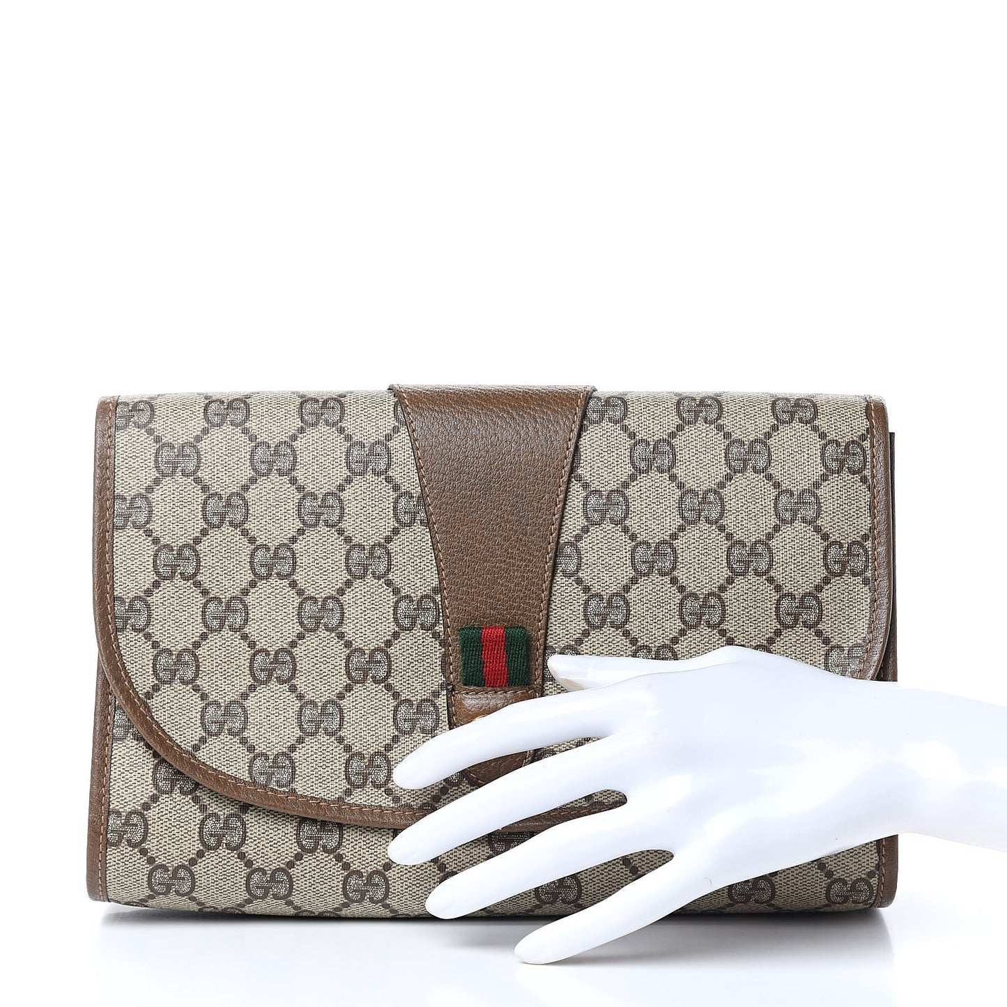 Coated Canvas Monogram Web Clutch Brown