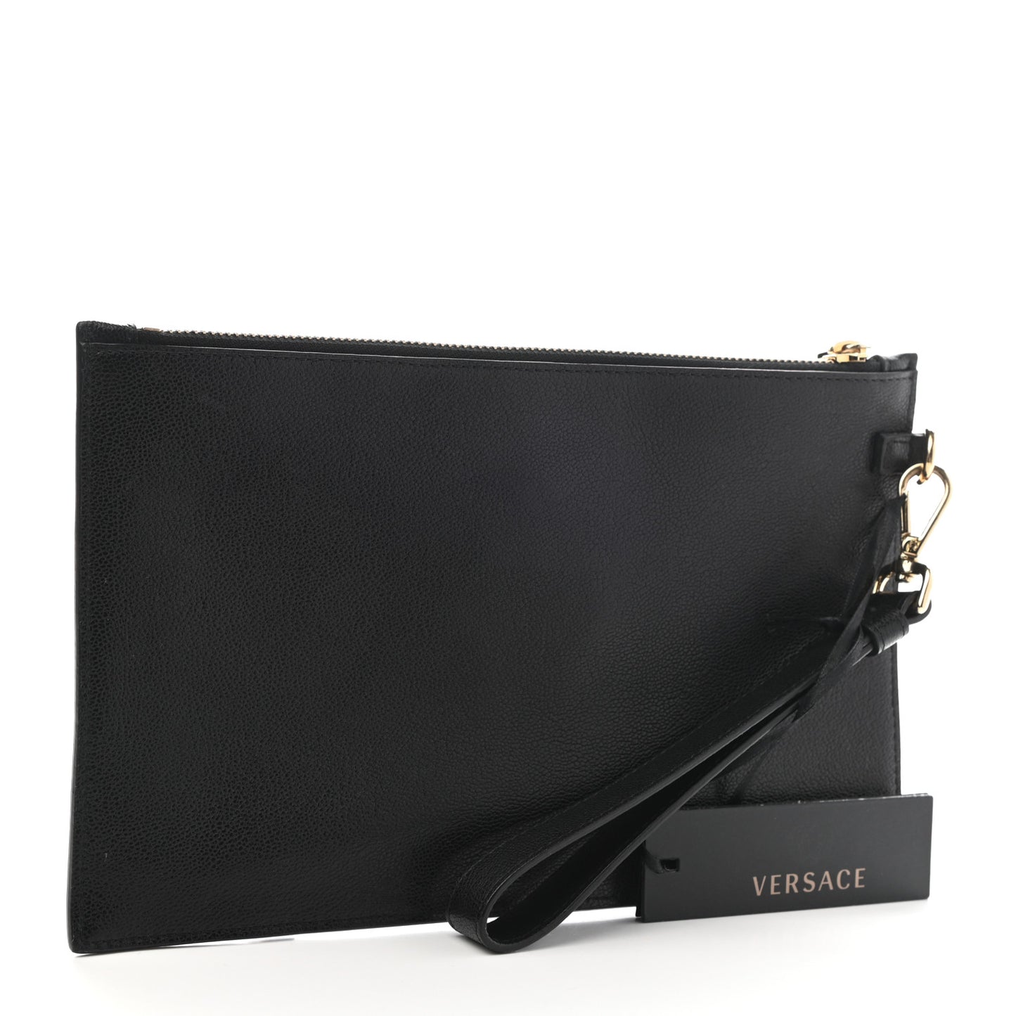 Vitello Studded Medusa Head Pochette Black