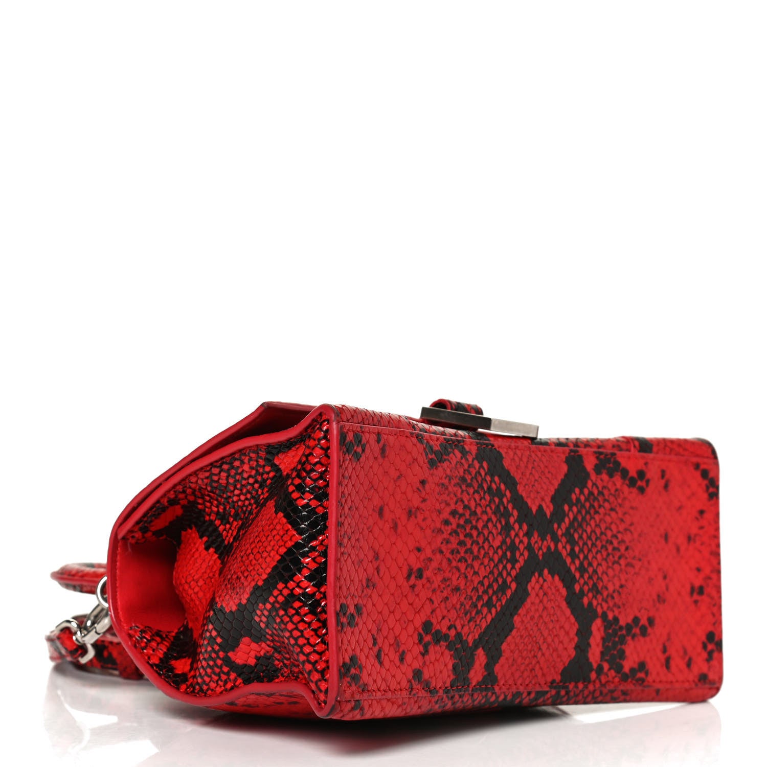 Balenciaga Shiny Calfskin Python Effect Small Hourglass Top Handle Bag Red 4 of 14