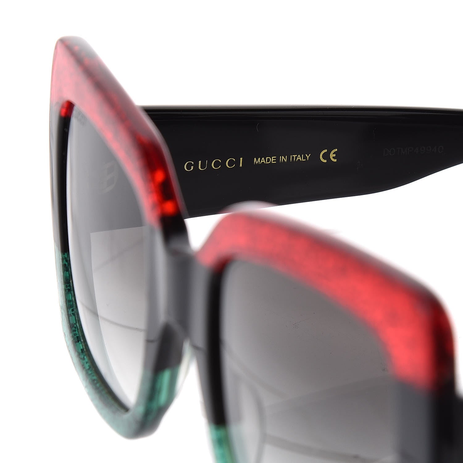 Gucci Square Frame GG0083S Sunglasses Glitter Red Black Green 7 of 9