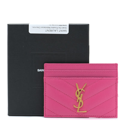 Saint Laurent Grain De Poudre Matelasse Chevron Monogram Credit Card Case Fuxia 10 of 10