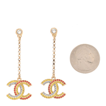 Chanel Crystal CC Drop Earrings Gold Multicolor 2 of 5