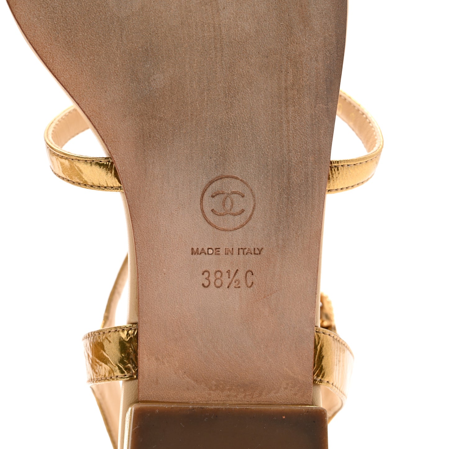 Laminated Lambskin Enamel CC Thong Sandals 38.5 Golden