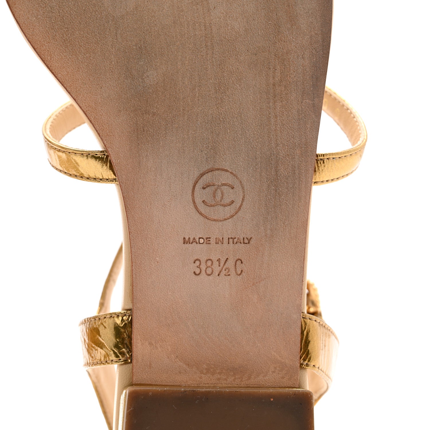 Chanel Laminated Lambskin Enamel CC Thong Sandals 38.5 Golden 7 of 10