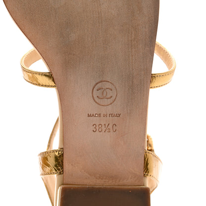Chanel Laminated Lambskin Enamel CC Thong Sandals 38.5 Golden 7 of 10