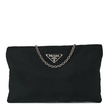Prada Tessuto Nylon Soft Padded Medium Chain Clutch Bag Black 1 of 10