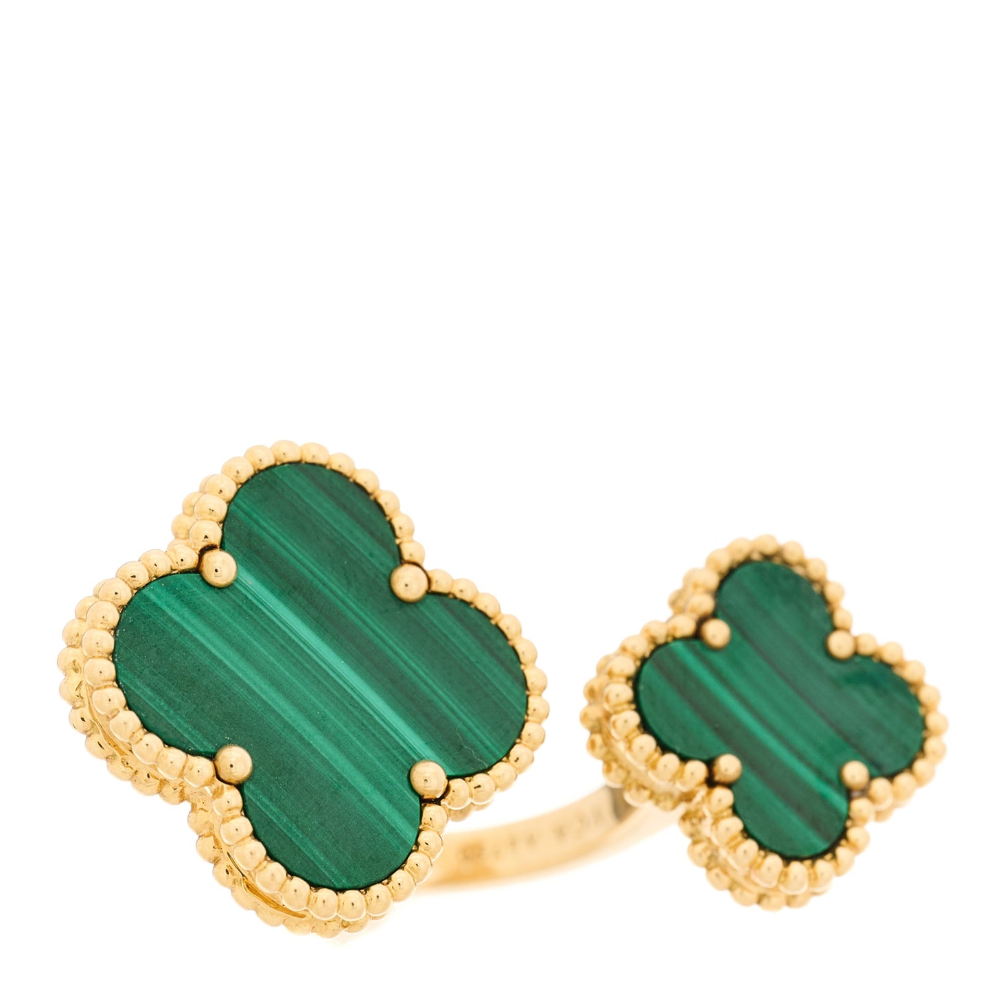 18K Yellow Gold Malachite Magic Alhambra Between the Finger Ring 50 5.25