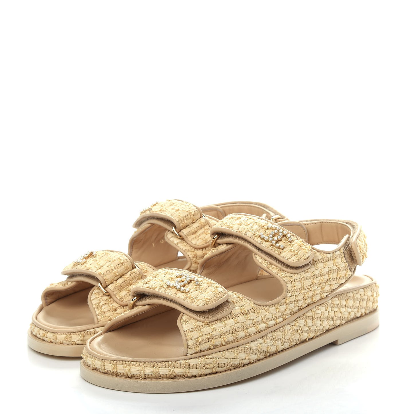 Braided Fabric Velcro Dad Sandals 37 Beige