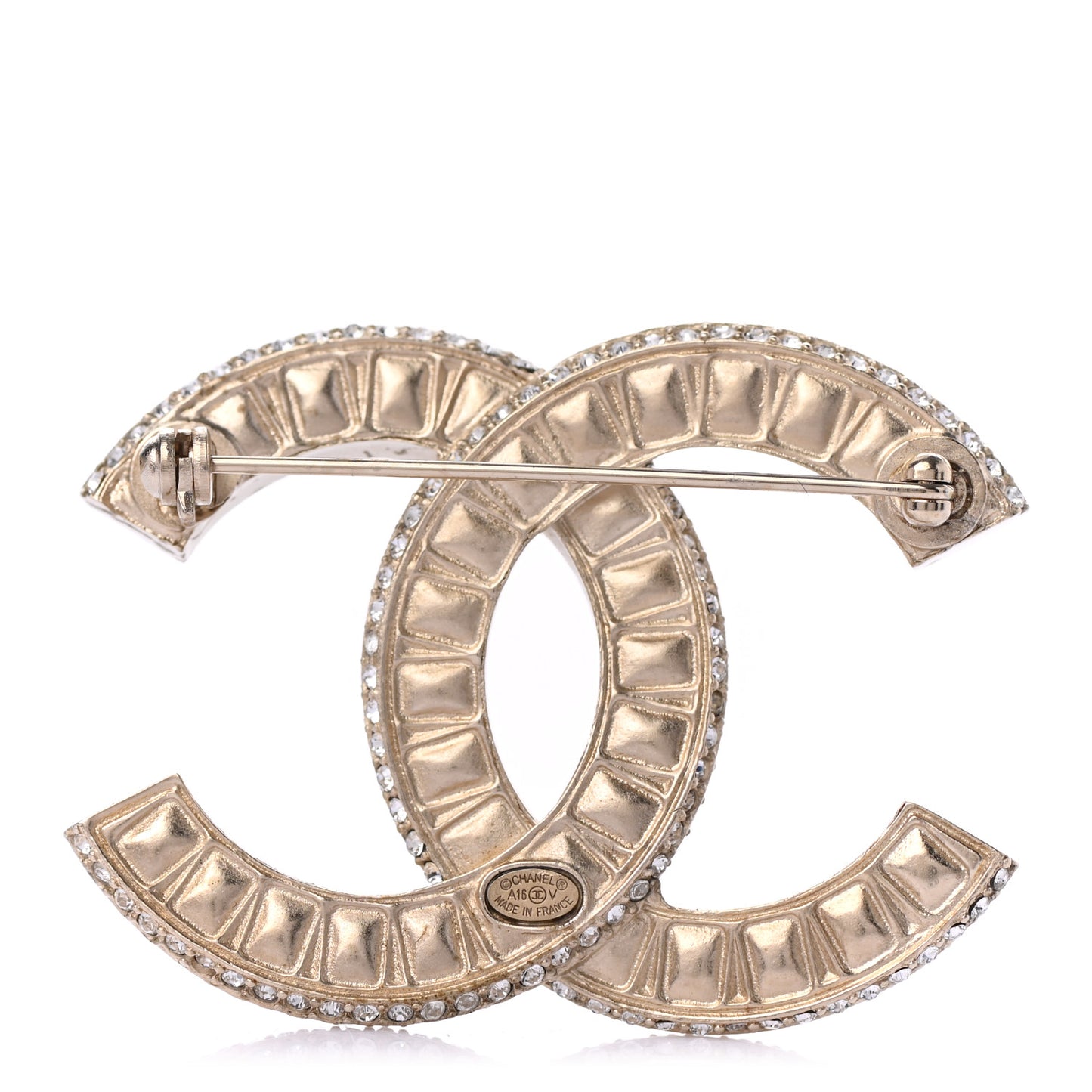 Baguette Crystal CC Brooch Gold