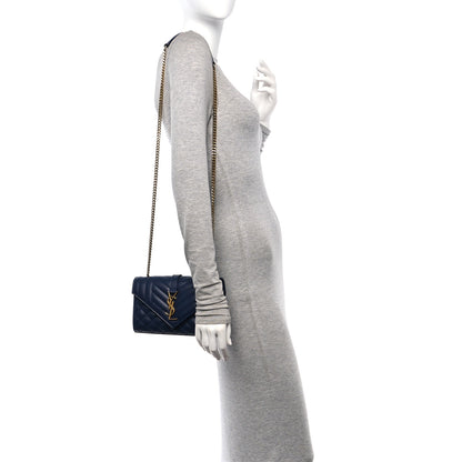 Saint Laurent Grain De Poudre Textured Mixed Matelasse Triquilt Small Monogram Satchel Blue Charron 2 of 12