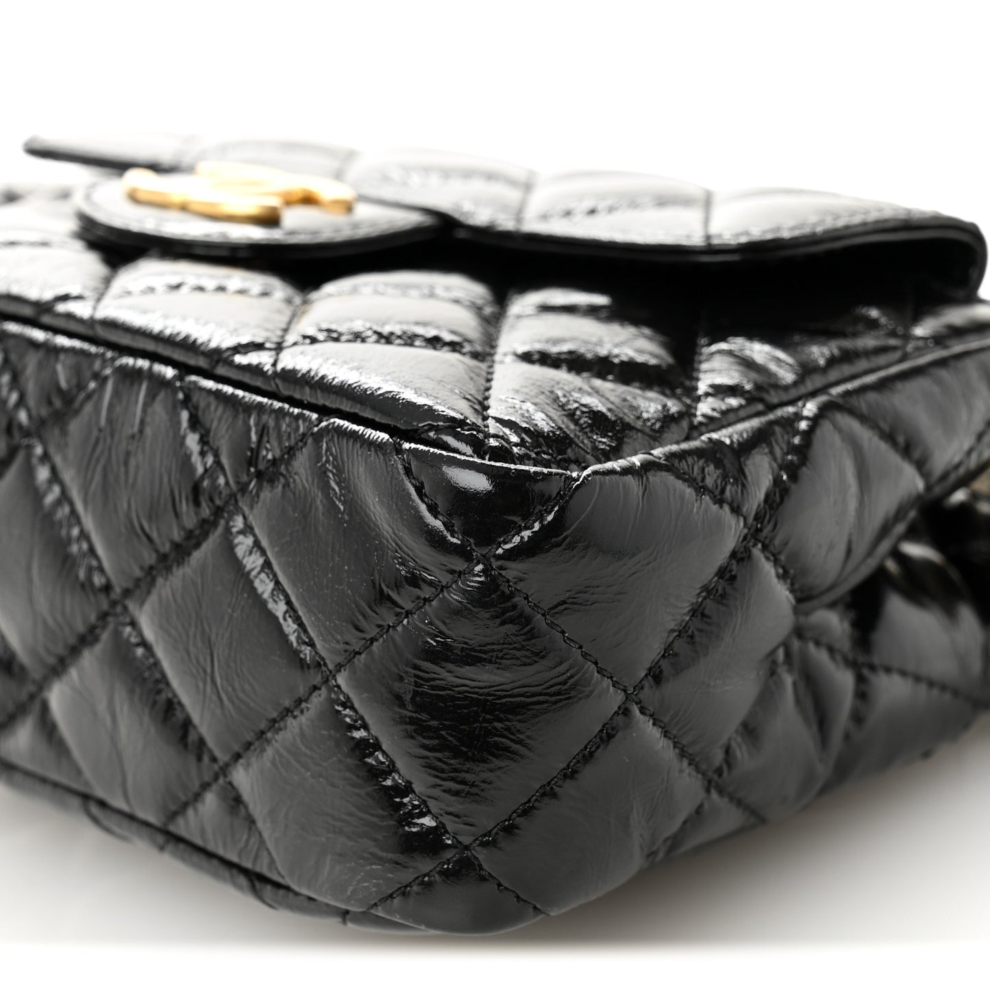 Shiny Crumpled Calfskin Quilted Small Wavy CC Hobo Black