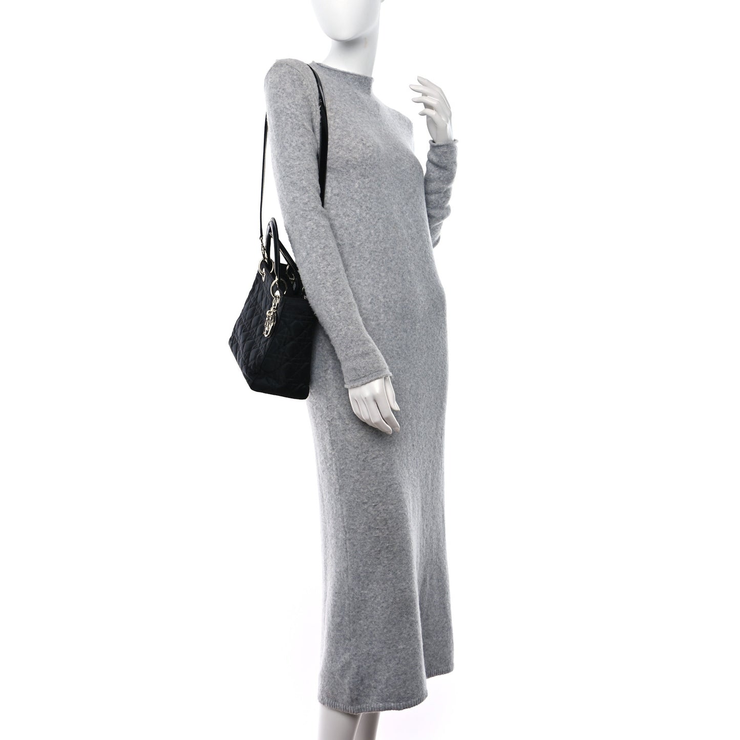 Nylon Cannage Medium Lady Dior Black