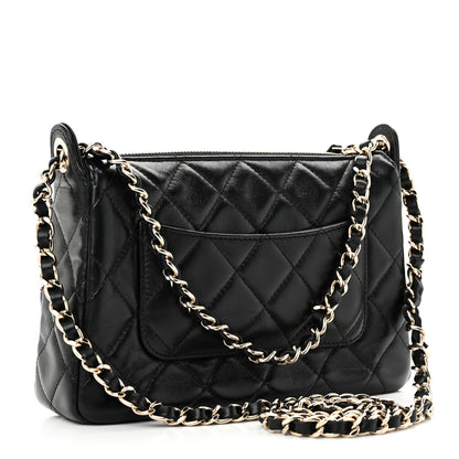Chanel Shiny Crumpled Lambskin Quilted Small Preppy Pocket Clutch With Chain Black 3 of 10