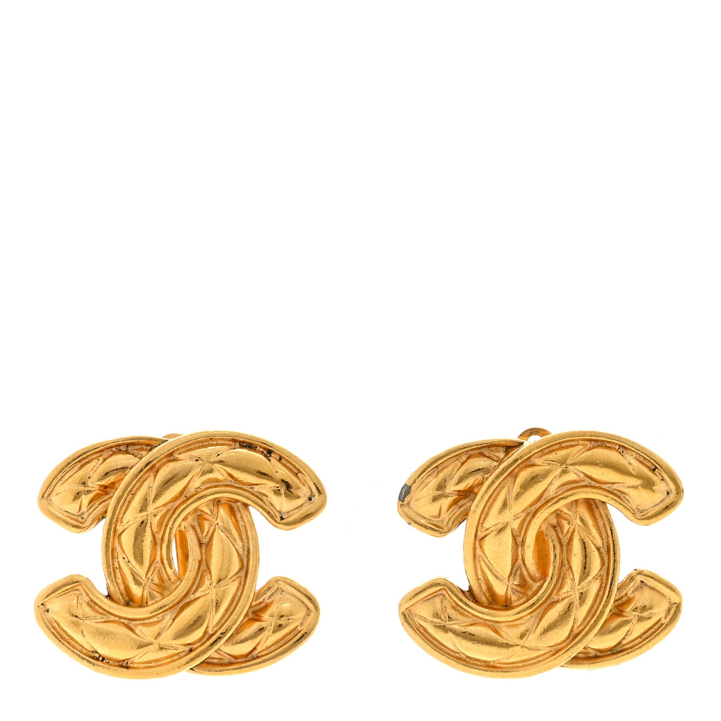 Quilted CC Clip On Earrings Gold