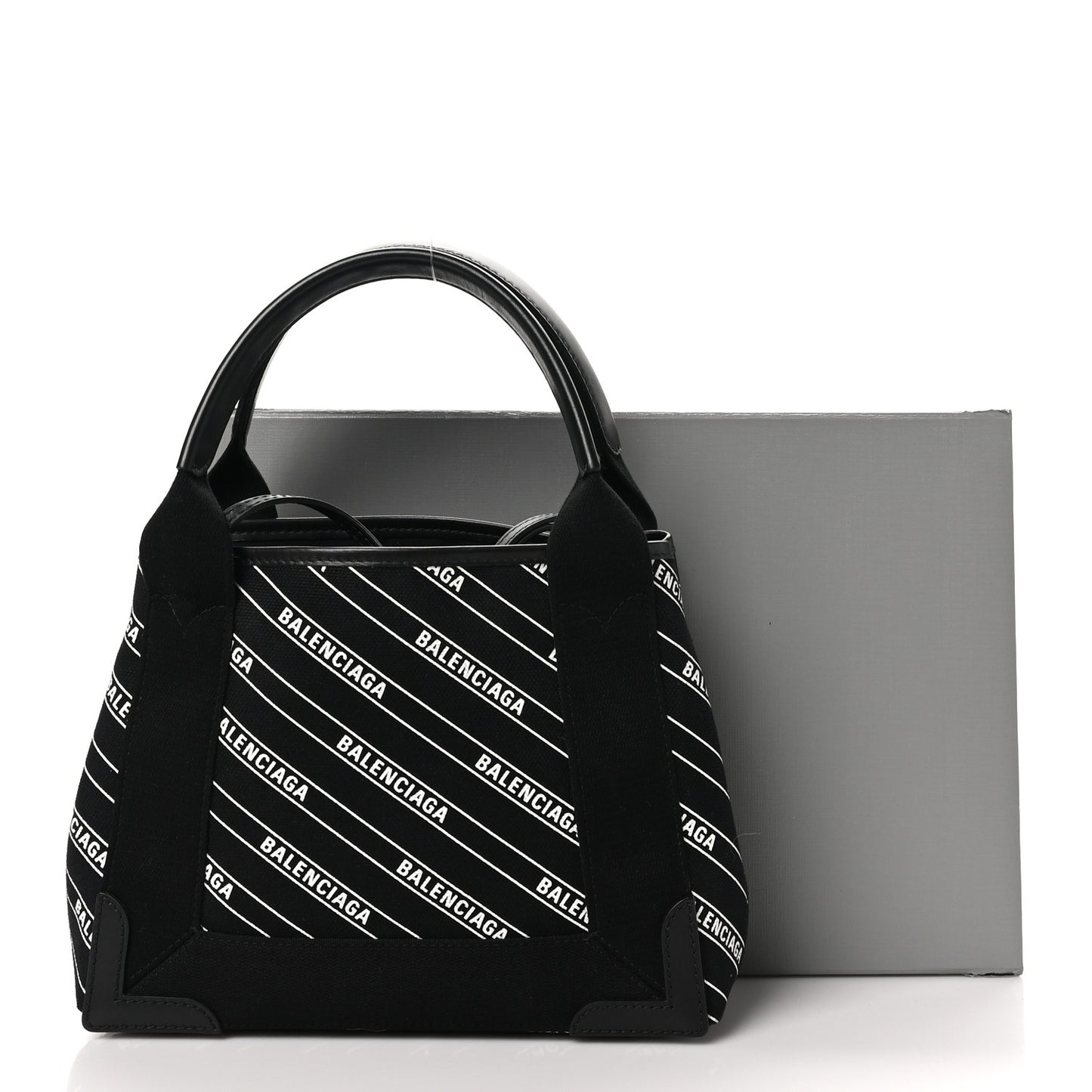 Cotton Canvas Calfskin Logo Print Navy Cabas XS Black White