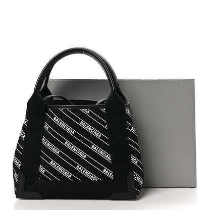 Balenciaga Cotton Canvas Calfskin Logo Print Navy Cabas XS Black White 11 of 11